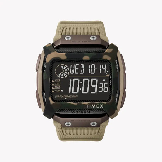 TIMEX Digital Command TW5M20600 – Robuste Herrenuhr aus hellbraunem Kunstharz mit Stoßfestigkeit und INDIGLO-Zifferblatt