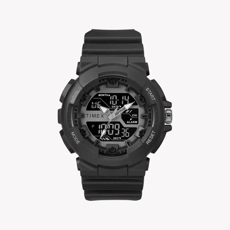 TIMEX TW5M22500 DGTL LIFESTYLE - MONTRE SPORT POUR HOMMES EN RÉSINE NOIRE AVEC LUMIÈRE INDIGLO