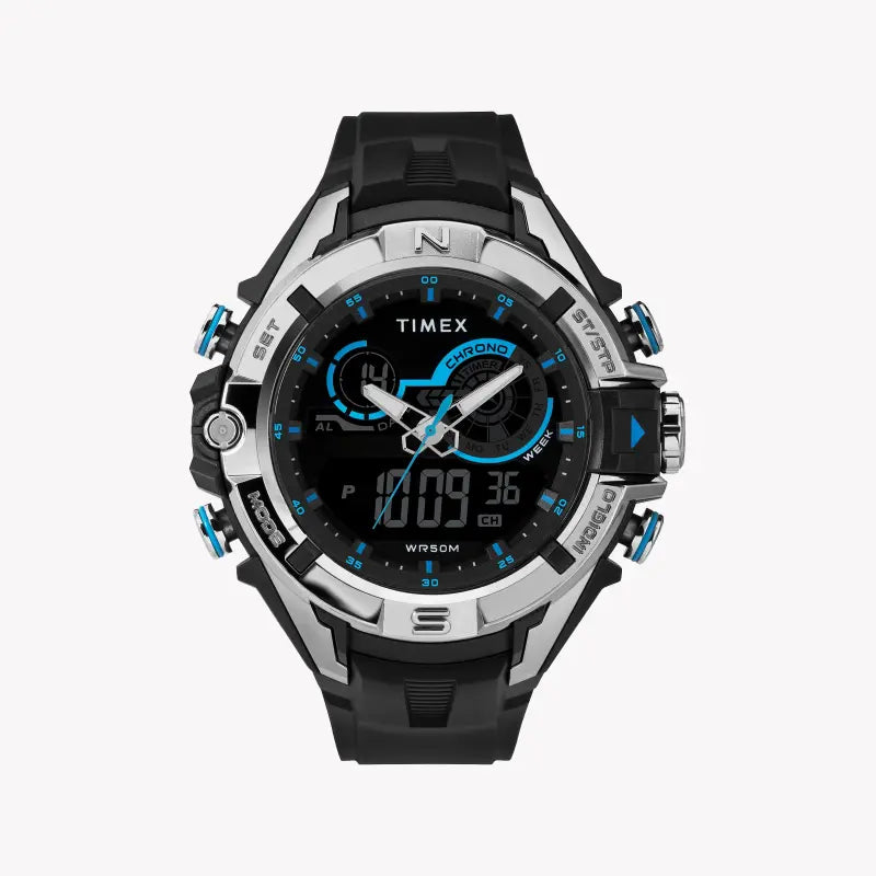 TIMEX TW5M23000 DGTL LIFESTYLE - MONTRE POLYVALENTE EN RÉSINE POUR HOMMES AVEC CADRAN NUMÉRIQUE ET LUMIÈRE INDIGLO