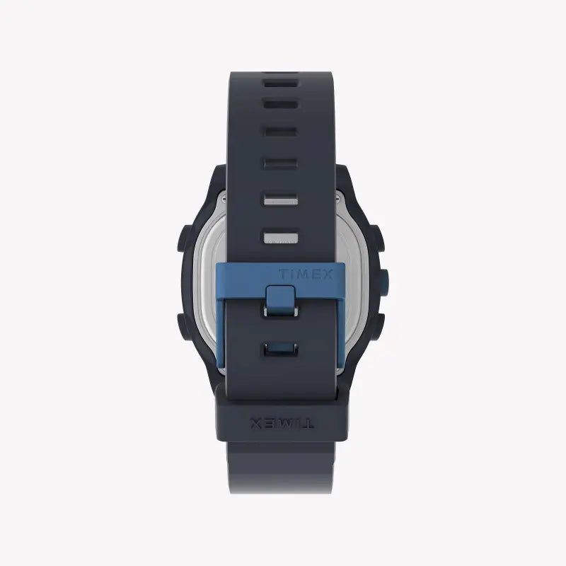 TIMEX Damenuhr mit blauem Harzgehäuse und blauem Silikonband