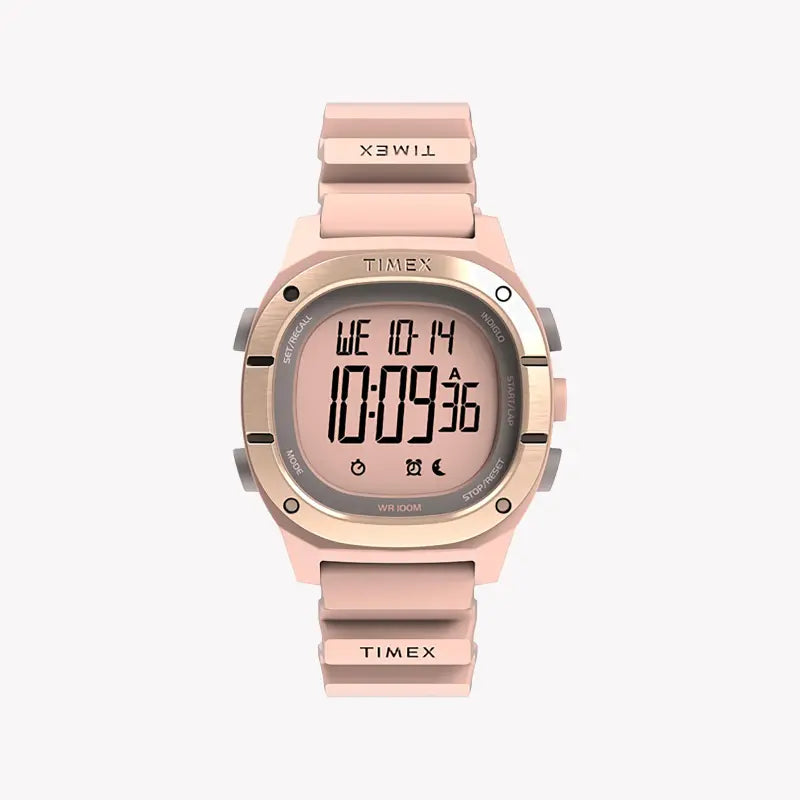 ساعة TIMEX النسائية مع علبة من الراتنج الوردي وسوار من السيليكون الوردي