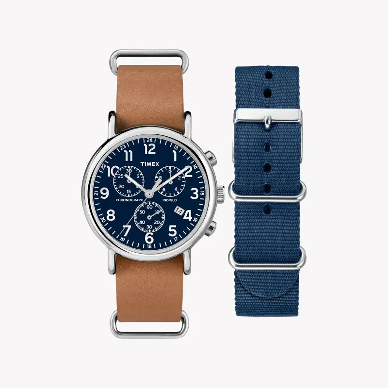 Montre pour femme TIMEX avec boîtier en laiton argenté et bracelet en cuir marron clair