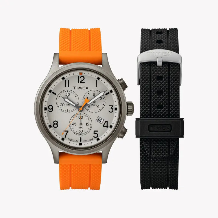 TIMEX Military Allied TWG018000 - Men's Durable Brass Watch with Orange Silicone Band & INDIGLO Night-Light