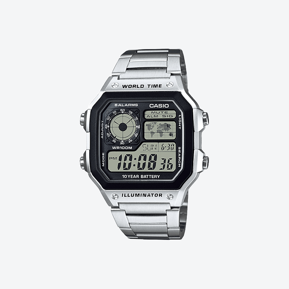 Casio Men's Silver Digital Watch, Sporty Resin & Steel | Ae-1200whd-1av by i-watch