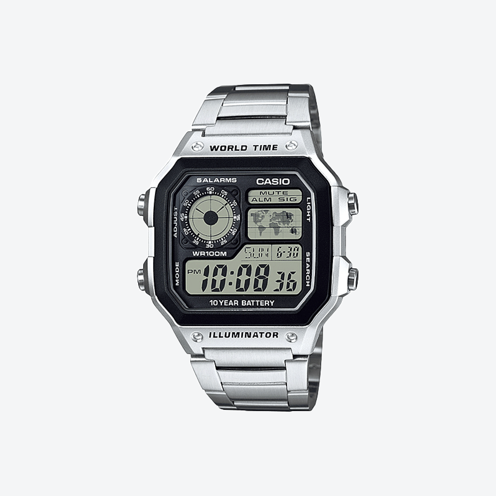 Casio Men's Silver Digital Watch, Sporty Resin & Steel | Ae-1200whd-1av by i-watch