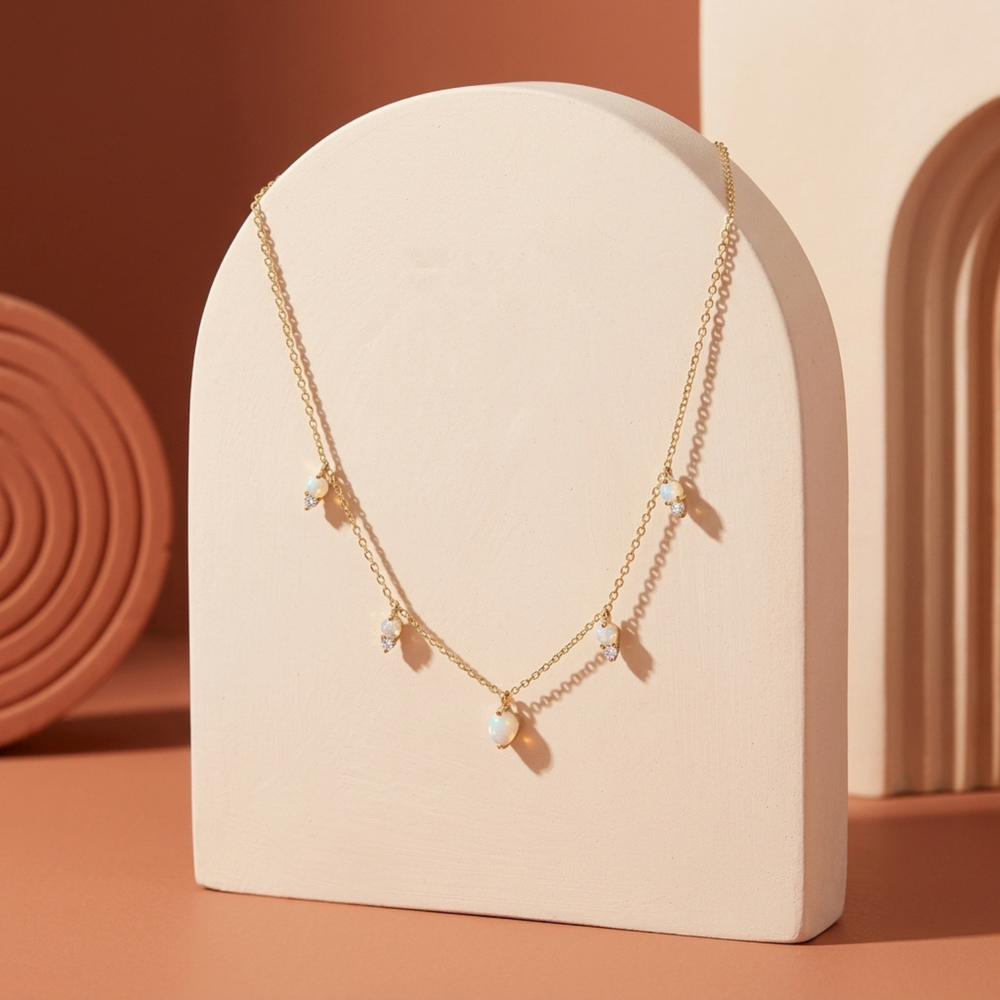 Fossil Women's Gold-Tone Necklace, White Opal & Crystal Accents | JF03880710