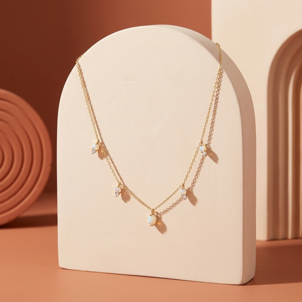 Fossil Women's Gold-Tone Necklace, White Opal & Crystal Accents | JF03880710