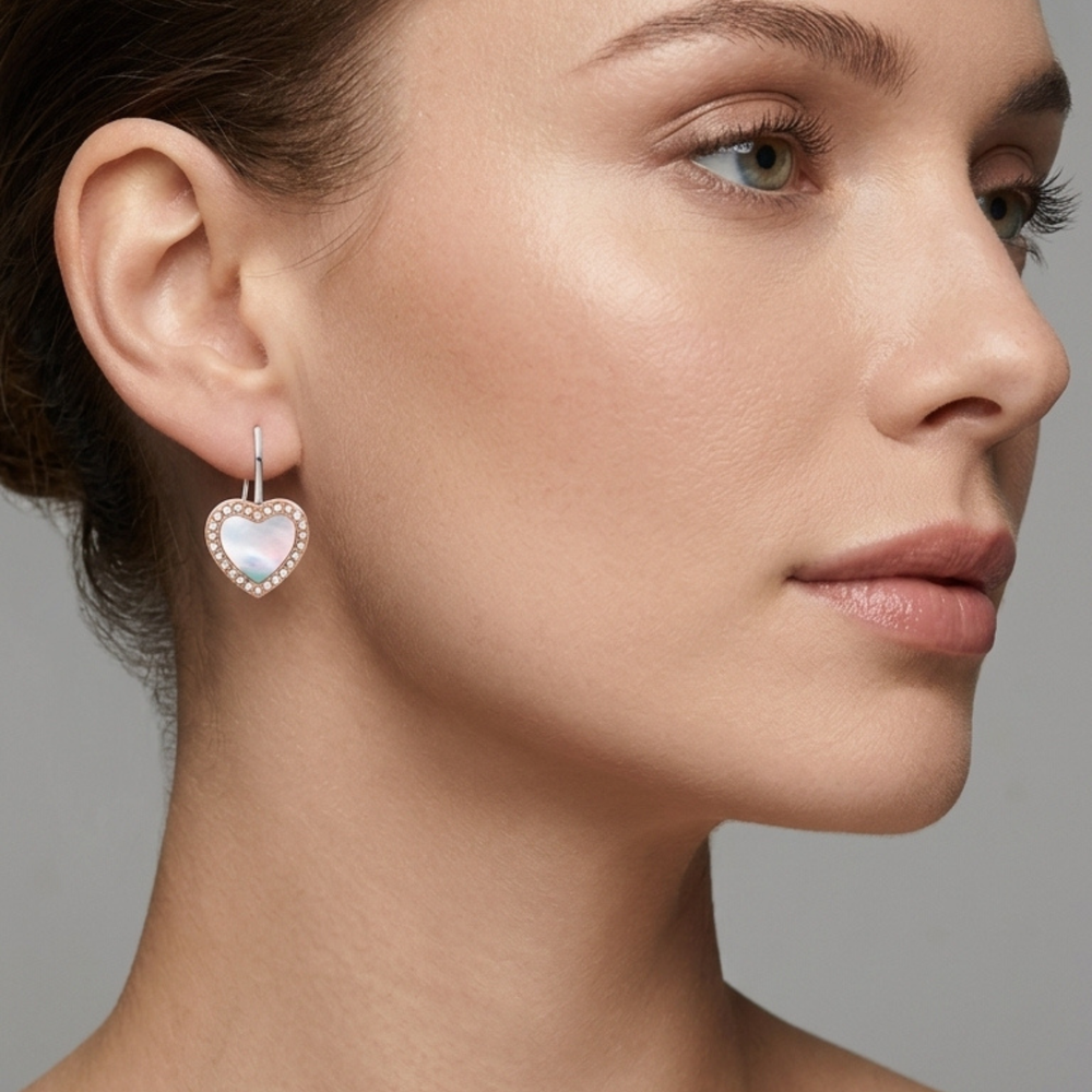 Fossil Women's Rose Gold Earrings, Mother-of-Pearl & Cubic Zirconia | JF03456791
