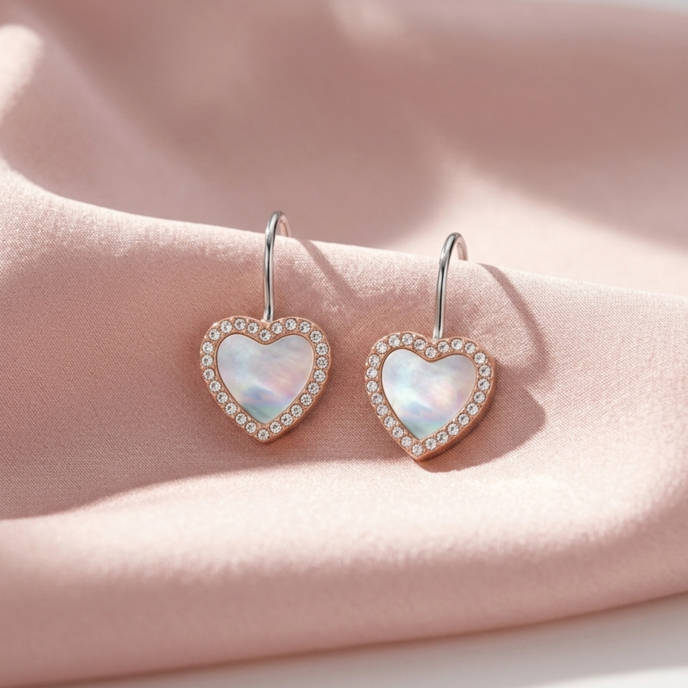 Fossil Women's Rose Gold Earrings, Mother-of-Pearl & Cubic Zirconia | JF03456791