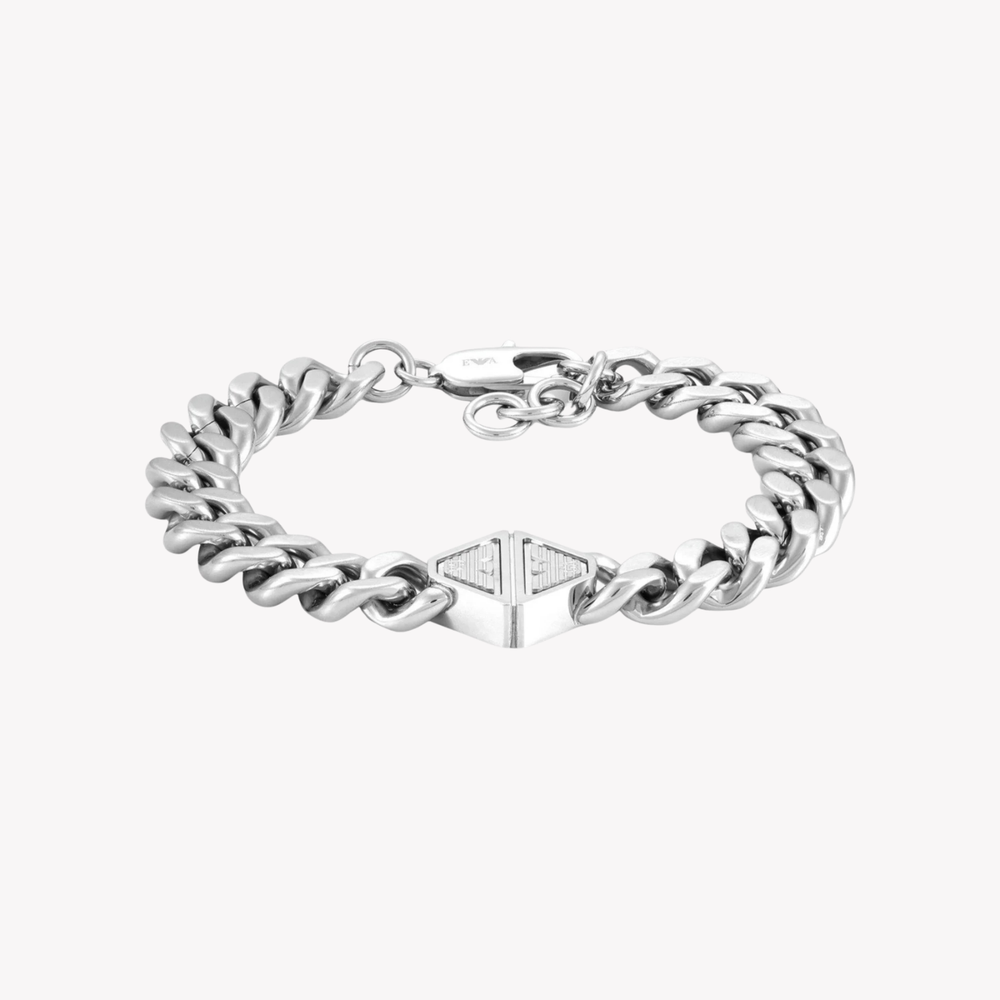 Emporio Armani Men's Silver Bracelet, Eagle Logo Plate | EGS3132040