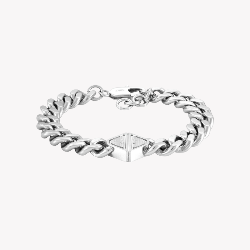 Emporio Armani Men's Silver Bracelet, Eagle Logo Plate | EGS3132040