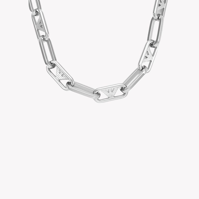 Emporio Armani Men's Silver Necklace, Twisted Oval Link Design | EGS3248040