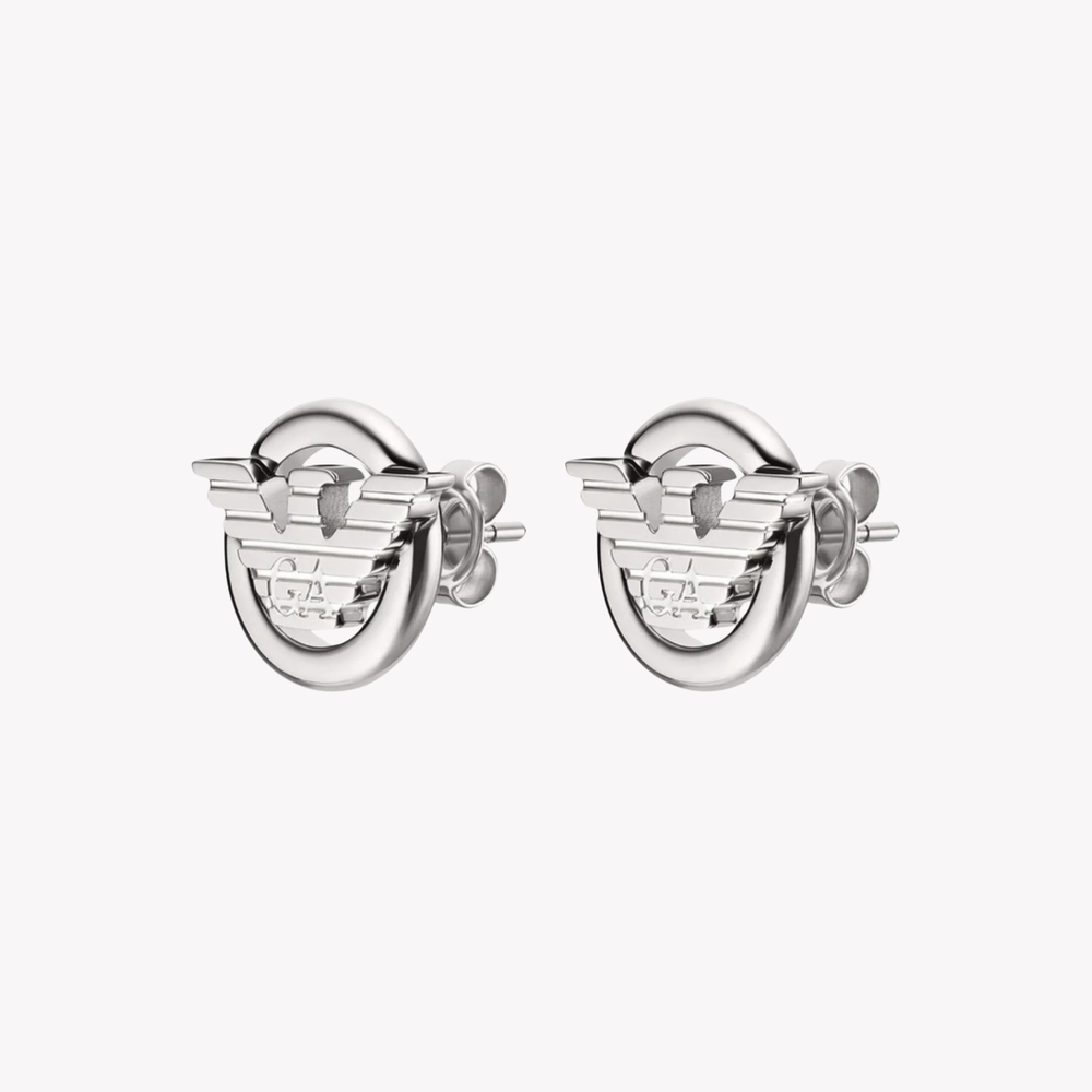 Emporio Armani Men's Silver Earrings, Eagle Logo Studs | EGS3238040