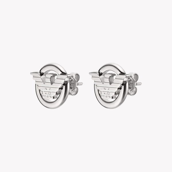 Emporio Armani Men's Silver Earrings, Eagle Logo Studs | EGS3238040