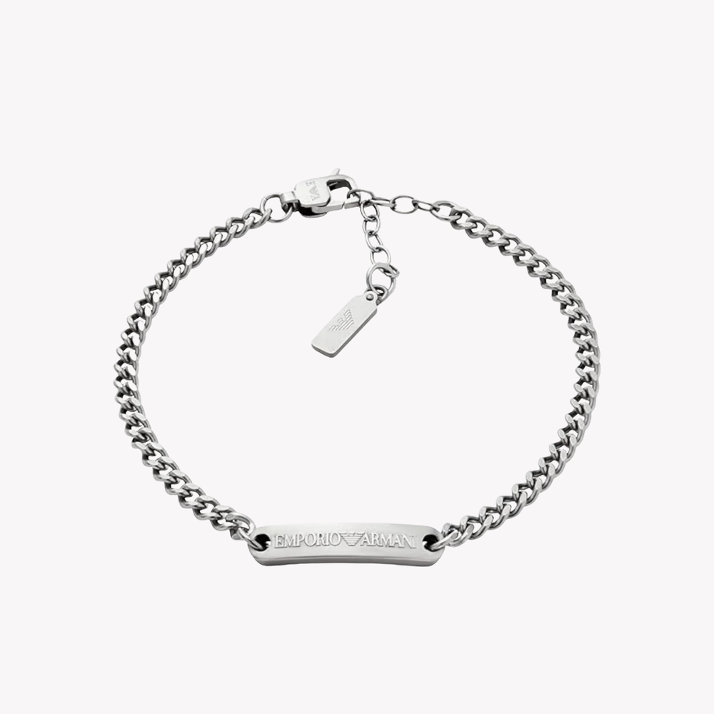 Emporio Armani Men's Silver Bracelet, Stainless Steel ID Plate | EGS3189040