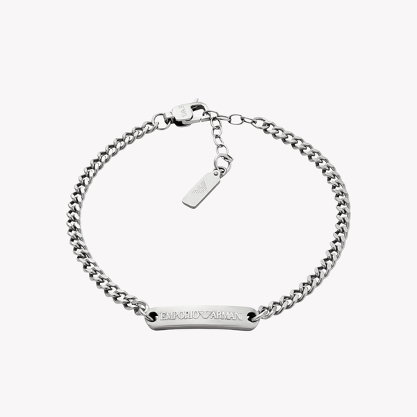 Emporio Armani Men's Silver Bracelet, Stainless Steel ID Plate | EGS3189040