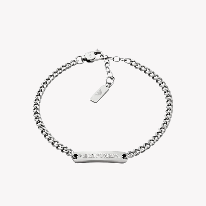 Emporio Armani Men's Silver Bracelet, Stainless Steel ID Plate | EGS3189040
