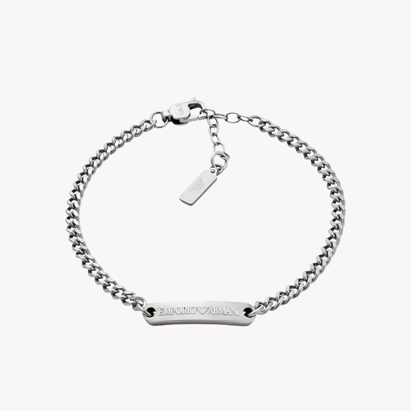 Emporio Armani Men's Silver Bracelet, Stainless Steel ID Plate | EGS3189040