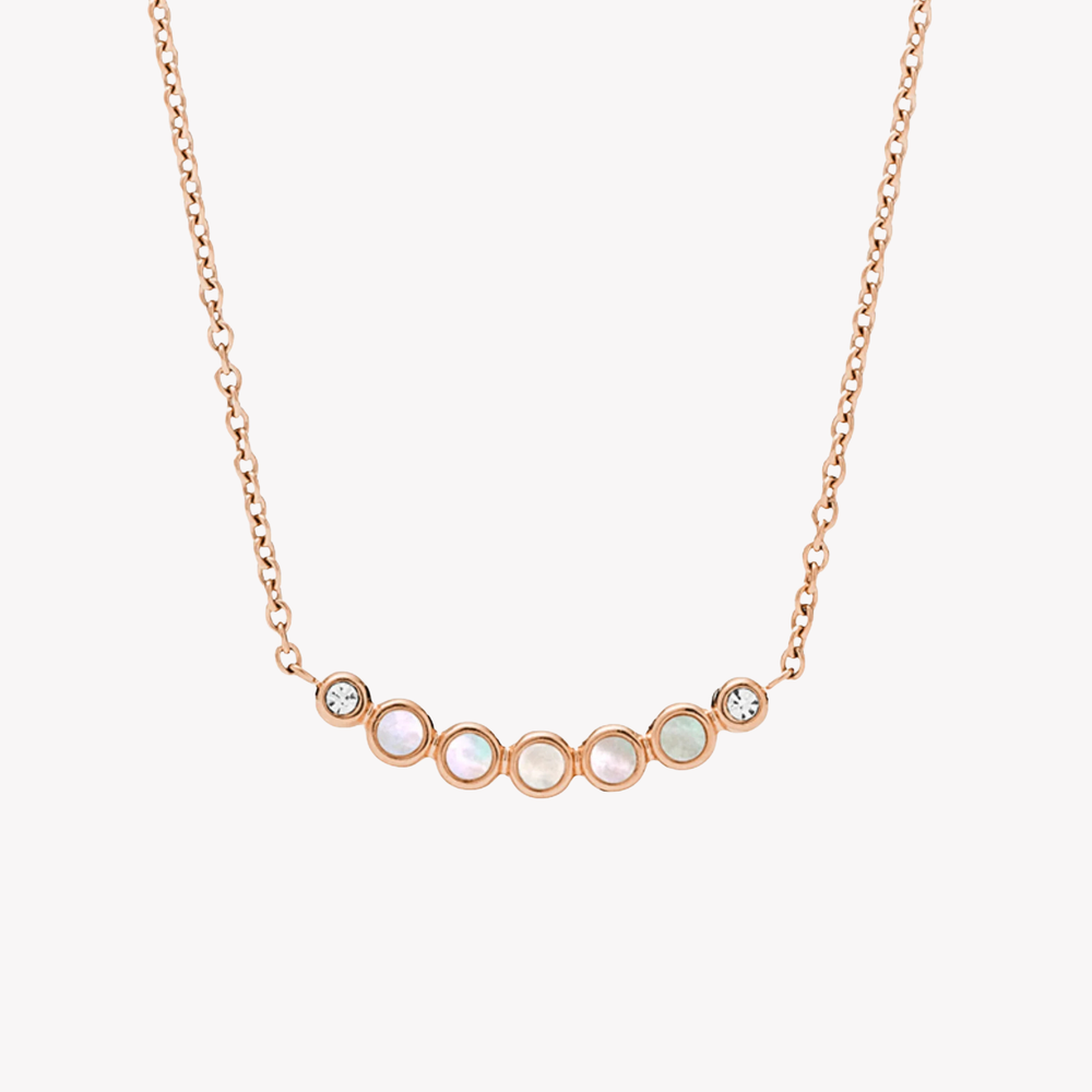 Fossil Women's Rose Gold Necklace, Mother of Pearl & Crystal Details | JF03092791