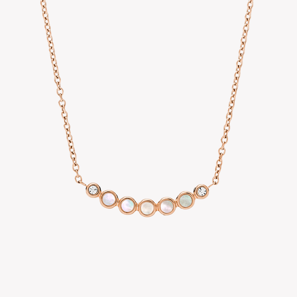 Fossil Women's Rose Gold Necklace, Mother of Pearl & Crystal Details | JF03092791