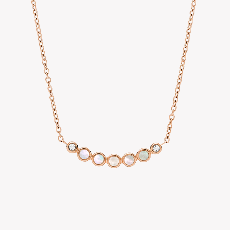 Fossil Women's Rose Gold Necklace, Mother of Pearl & Crystal Details | JF03092791