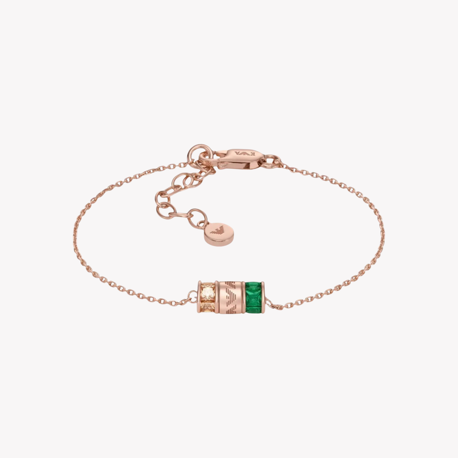 Emporio Armani Women's Rose Gold-Tone Bracelet, Champagne CZ & Green Nanogems | EG3579221