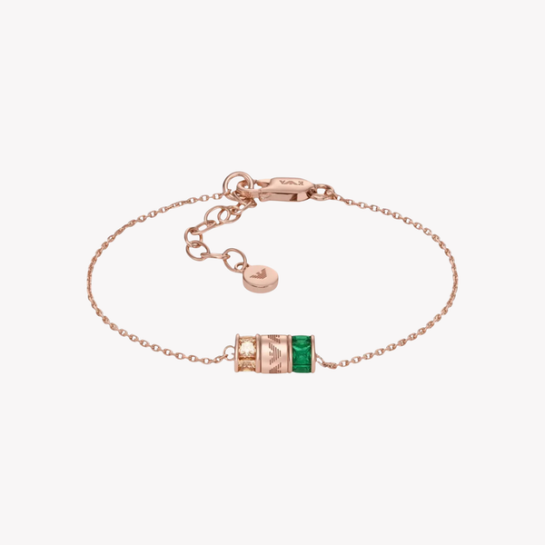 Emporio Armani Women's Rose Gold-Tone Bracelet, Champagne CZ & Green Nanogems | EG3579221