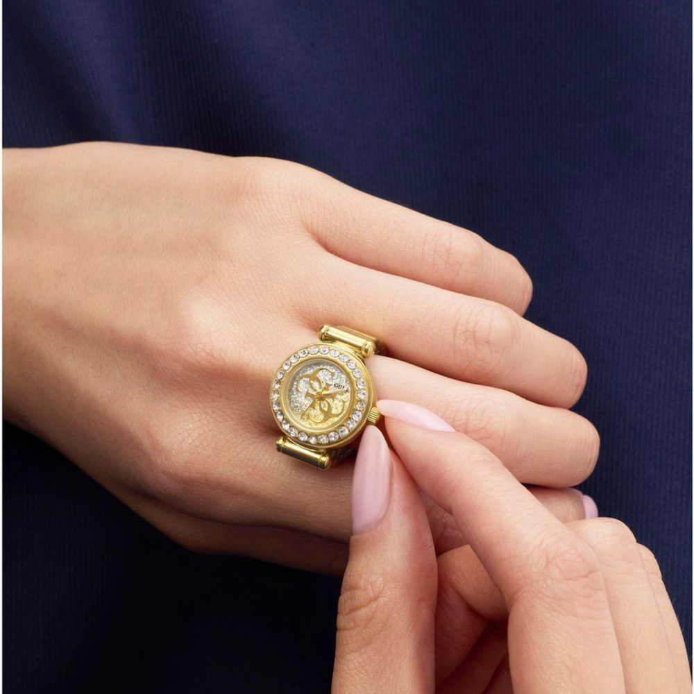 GUESS Ladies Large Anna Gold Tone Analog Watch Ring