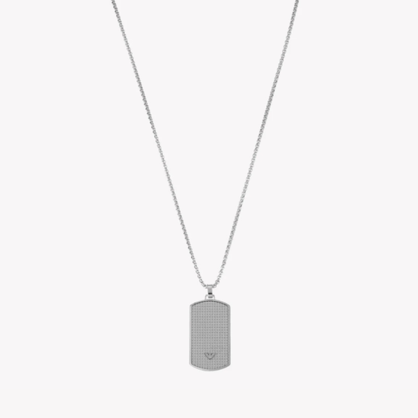 Emporio Armani Men's Silver Necklace, Etched Dog Tag | EGS2986040