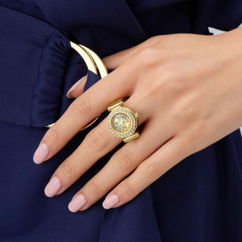 GUESS Ladies Large Anna Gold Tone Analog Watch Ring