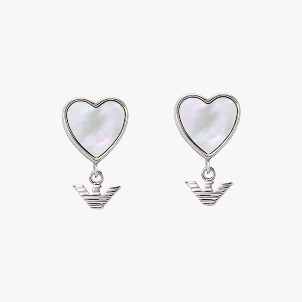 Emporio Armani Women's Silver Earrings, Mother-of-Pearl Heart | EG3413040