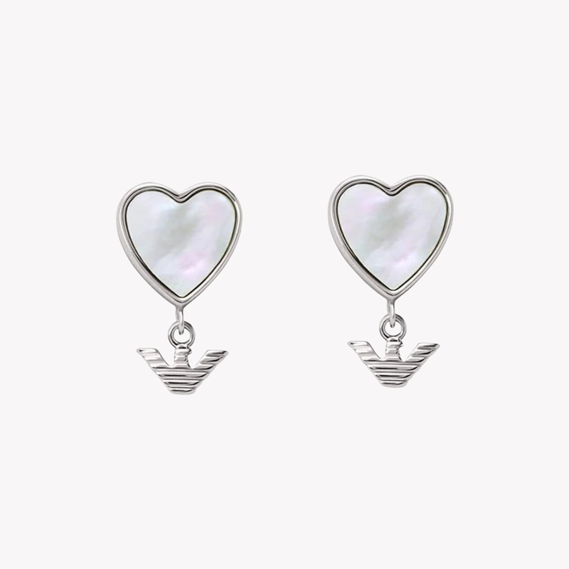 Emporio Armani Women's Silver Earrings, Mother-of-Pearl Heart | EG3413040