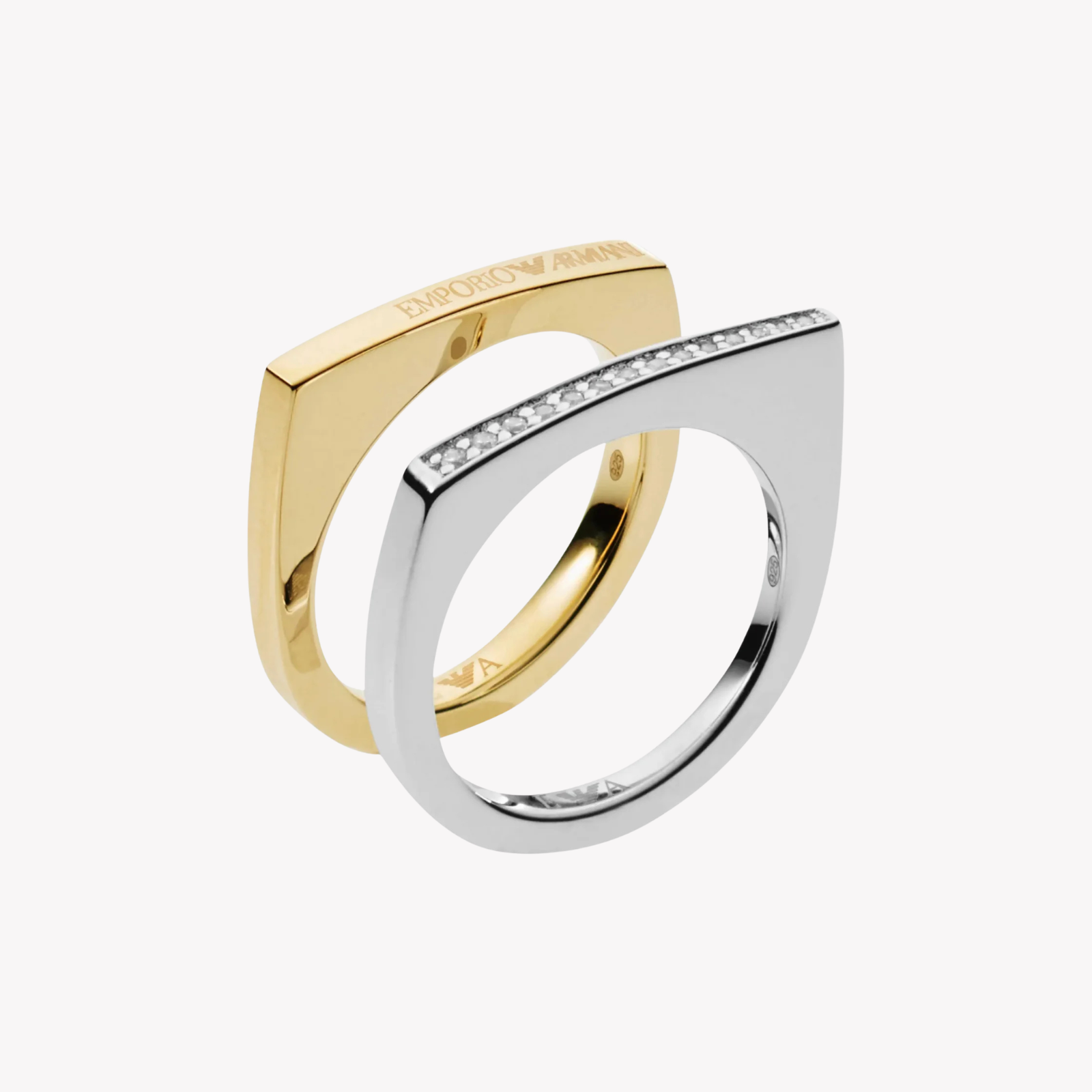 Emporio Armani Ladies' Silver & Rose Gold Ring, Crystal Deco Detail | EG3325040505