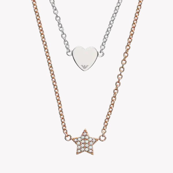 Emporio Armani Women's Silver & Gold Necklace, Heart and Star Charms | EG3411040