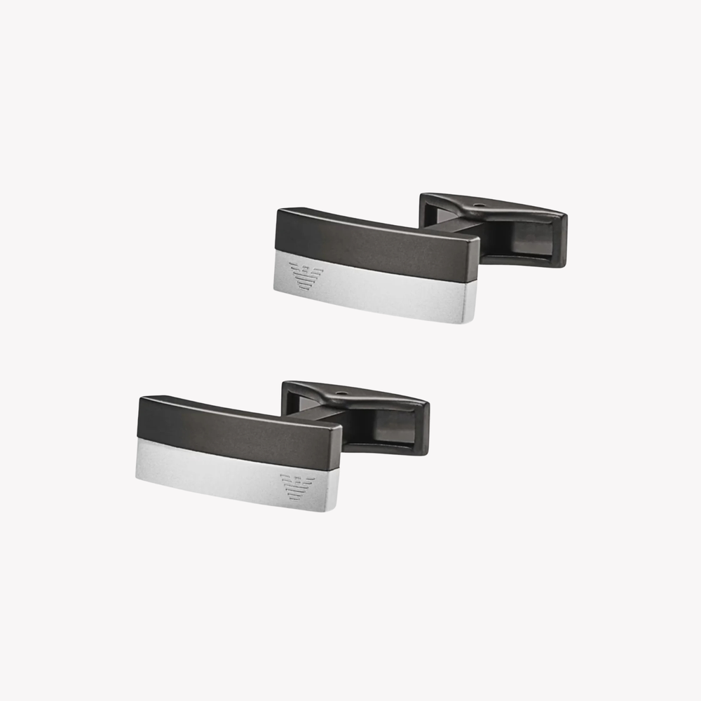 Emporio Armani Men's Silver & Black Stainless Steel Cufflinks, Eagle Logo Detail | EGS2126040