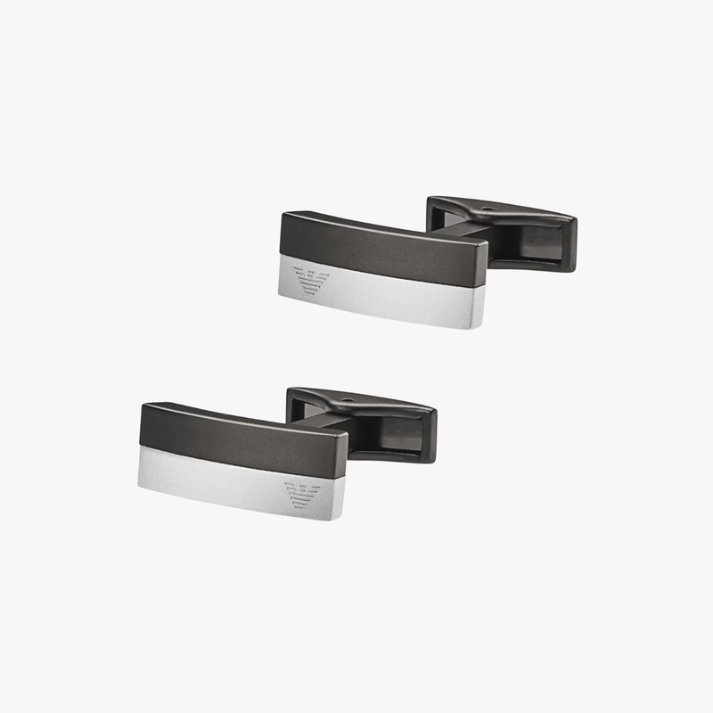 Emporio Armani Men's Silver & Black Stainless Steel Cufflinks, Eagle Logo Detail | EGS2126040