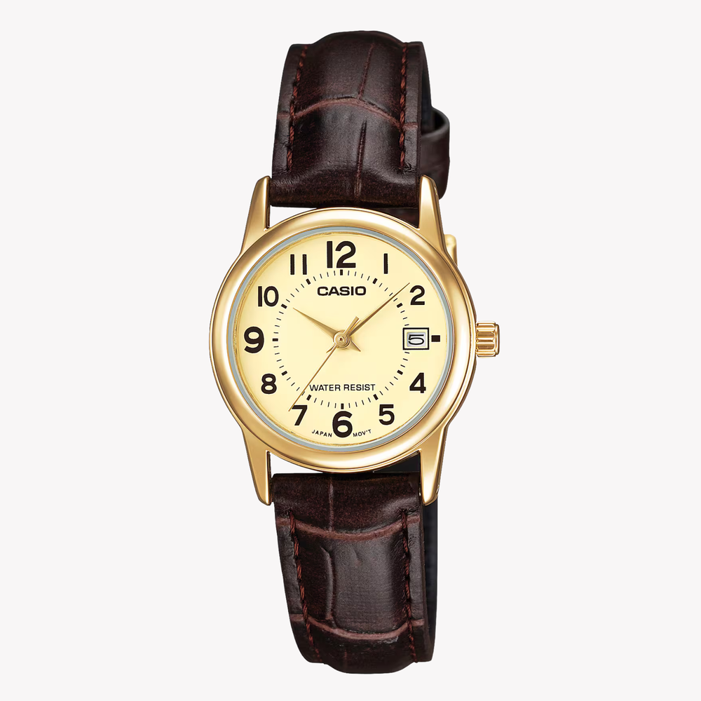 Casio Women's Champagne Dial Analog Watch with Leather Strap LTP-V002GL-9BUDF Brown