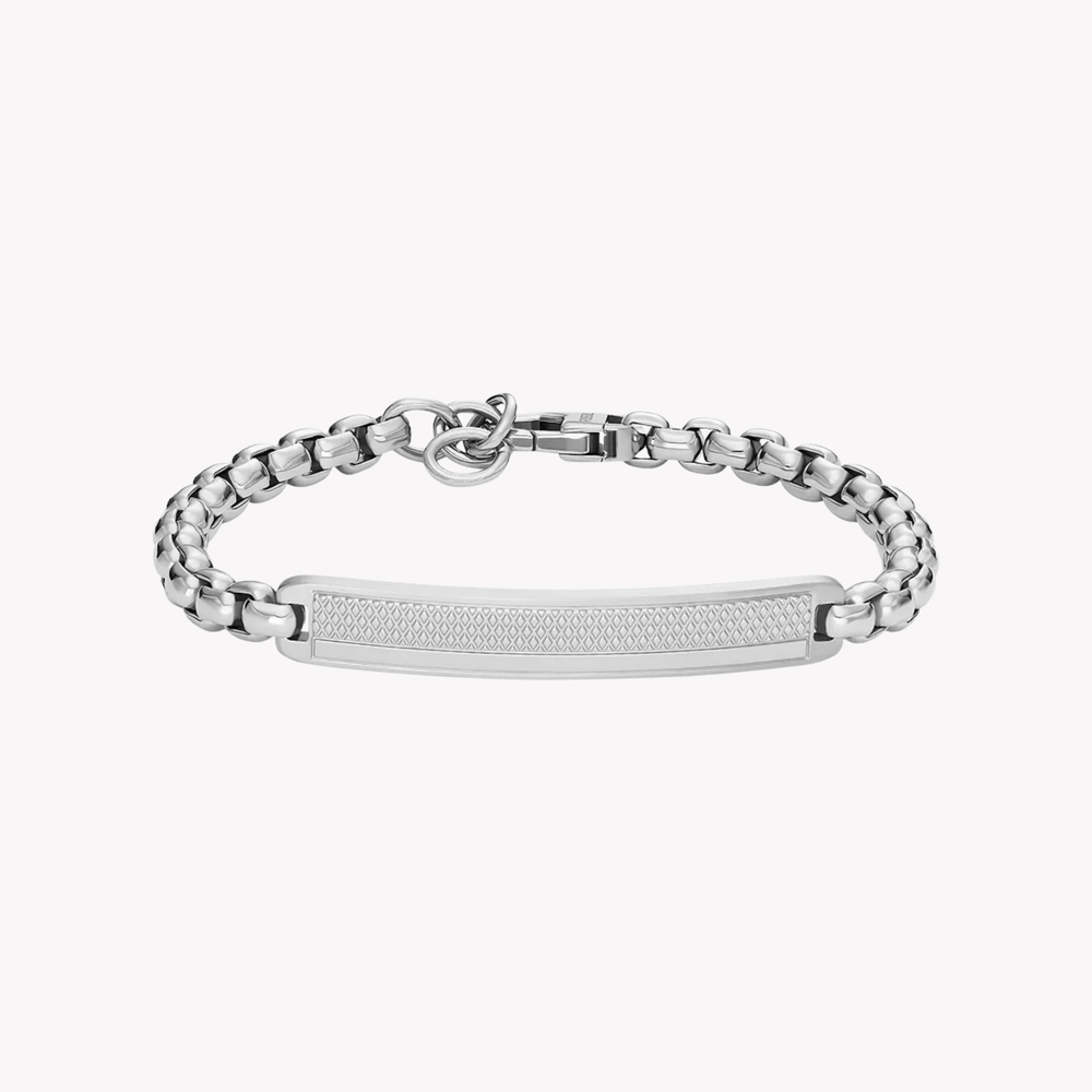Fossil Men's Silver Bracelet, Machine Knurled Texture ID Tag | JF04767040