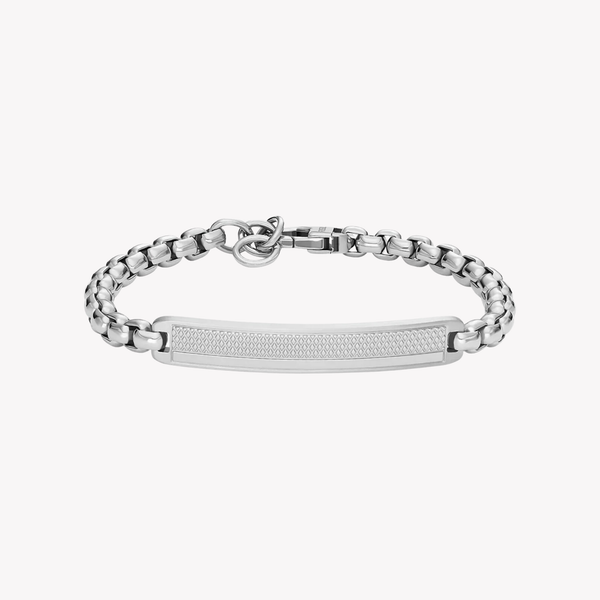 Fossil Men's Silver Bracelet, Machine Knurled Texture ID Tag | JF04767040