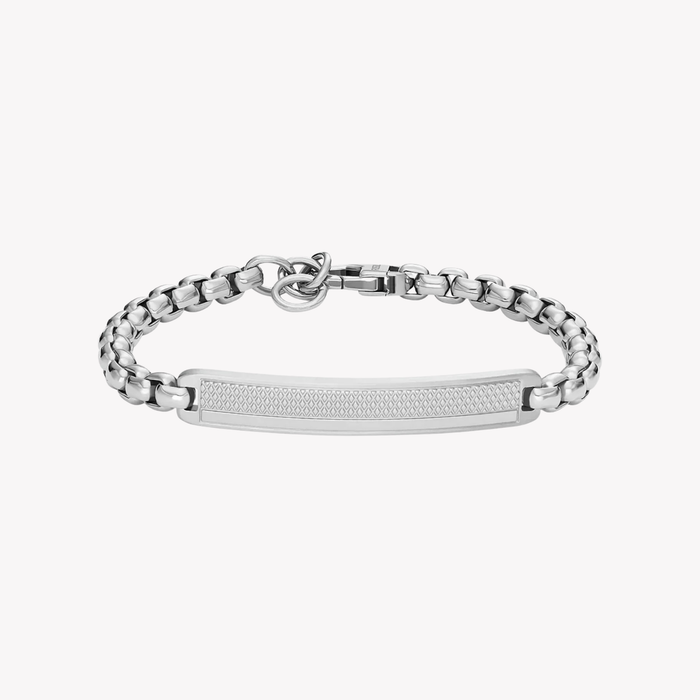 Fossil Men's Silver Bracelet, Machine Knurled Texture ID Tag | JF04767040