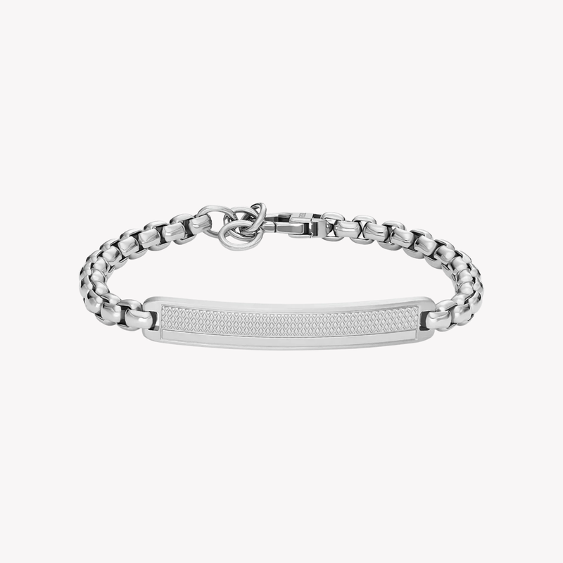 Fossil Men's Silver Bracelet, Machine Knurled Texture ID Tag | JF04767040