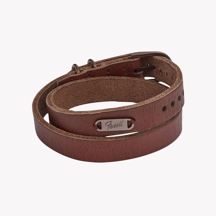 Fossil Jewels Men's Brown Bracelet, Double Wrap Leather Strap | JF04127200