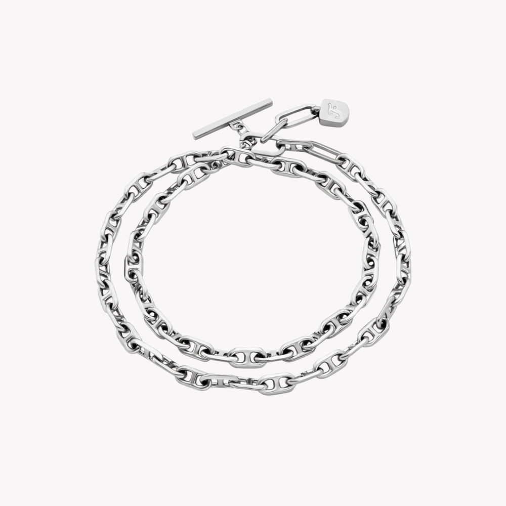 Fossil Women's Silver Bracelet, Double-Wrap Chain | JA7245040