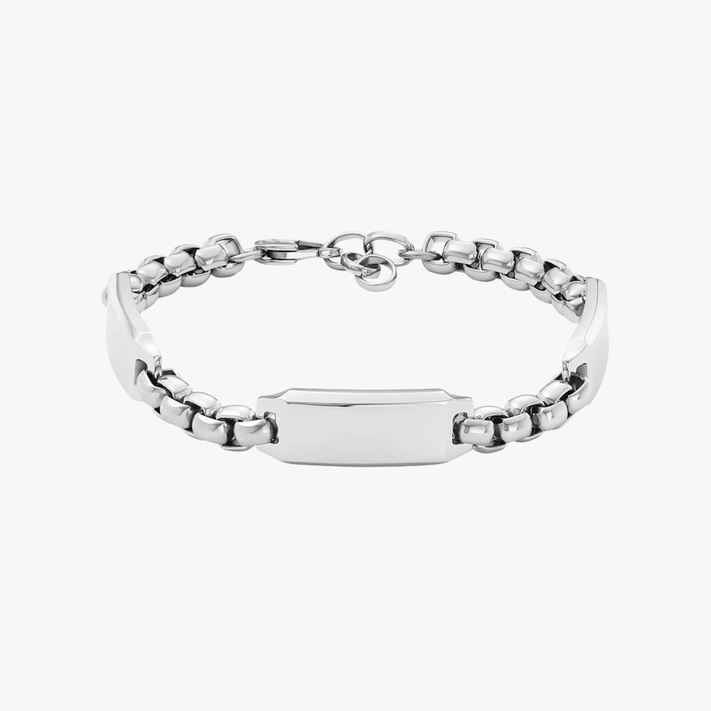 Fossil Men's Silver Bracelet, Engravable ID Plate | JF04400040