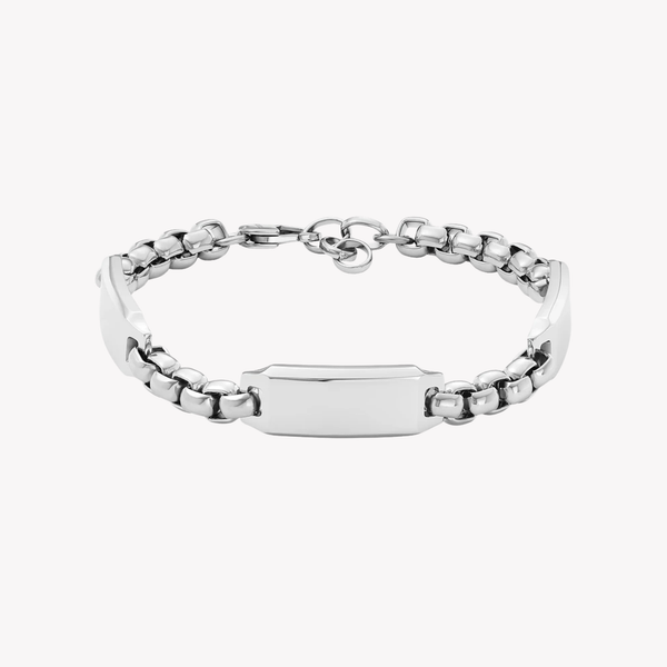 Fossil Men's Silver Bracelet, Engravable ID Plate | JF04400040