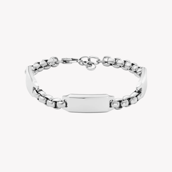 Fossil Men's Silver Bracelet, Engravable ID Plate | JF04400040