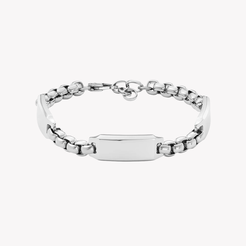 Fossil Men's Silver Bracelet, Engravable ID Plate | JF04400040
