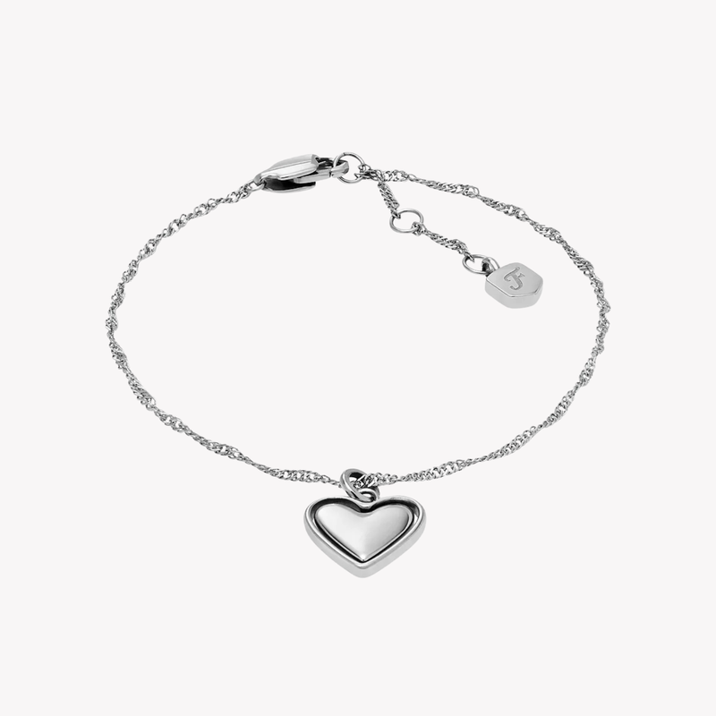 Fossil Women's Silver Bracelet, Rotating Heart Charm | JF04837040