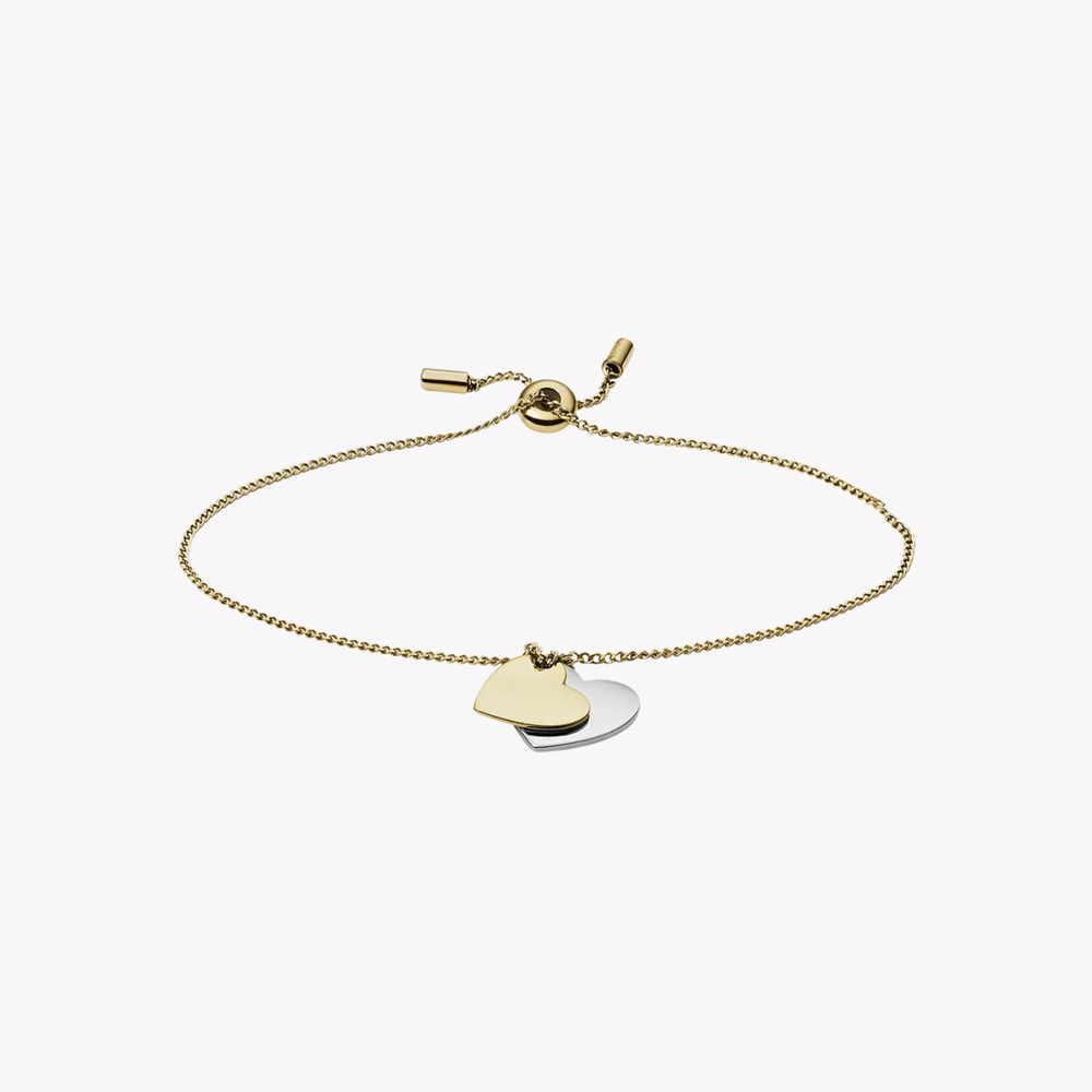 Fossil Women's Silver & Gold Bracelet, Heart Chain Details | JF03948998