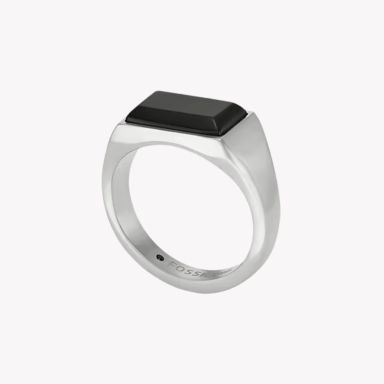 Fossil Men's Silver & Black Ring, Black Agate Signet | JF04603040510